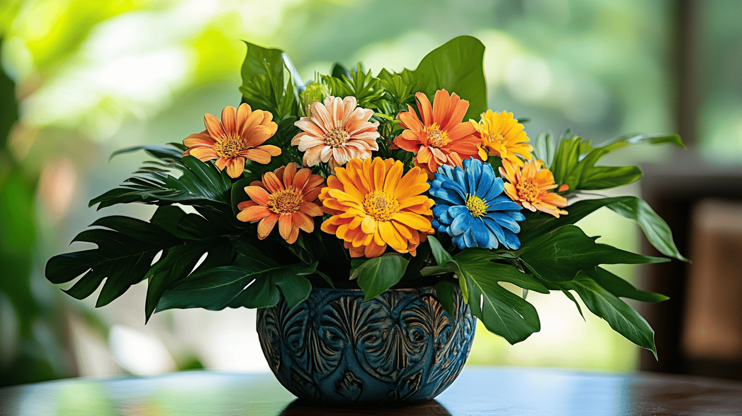 Bunter Blumengesteck in dekorativer Vase
